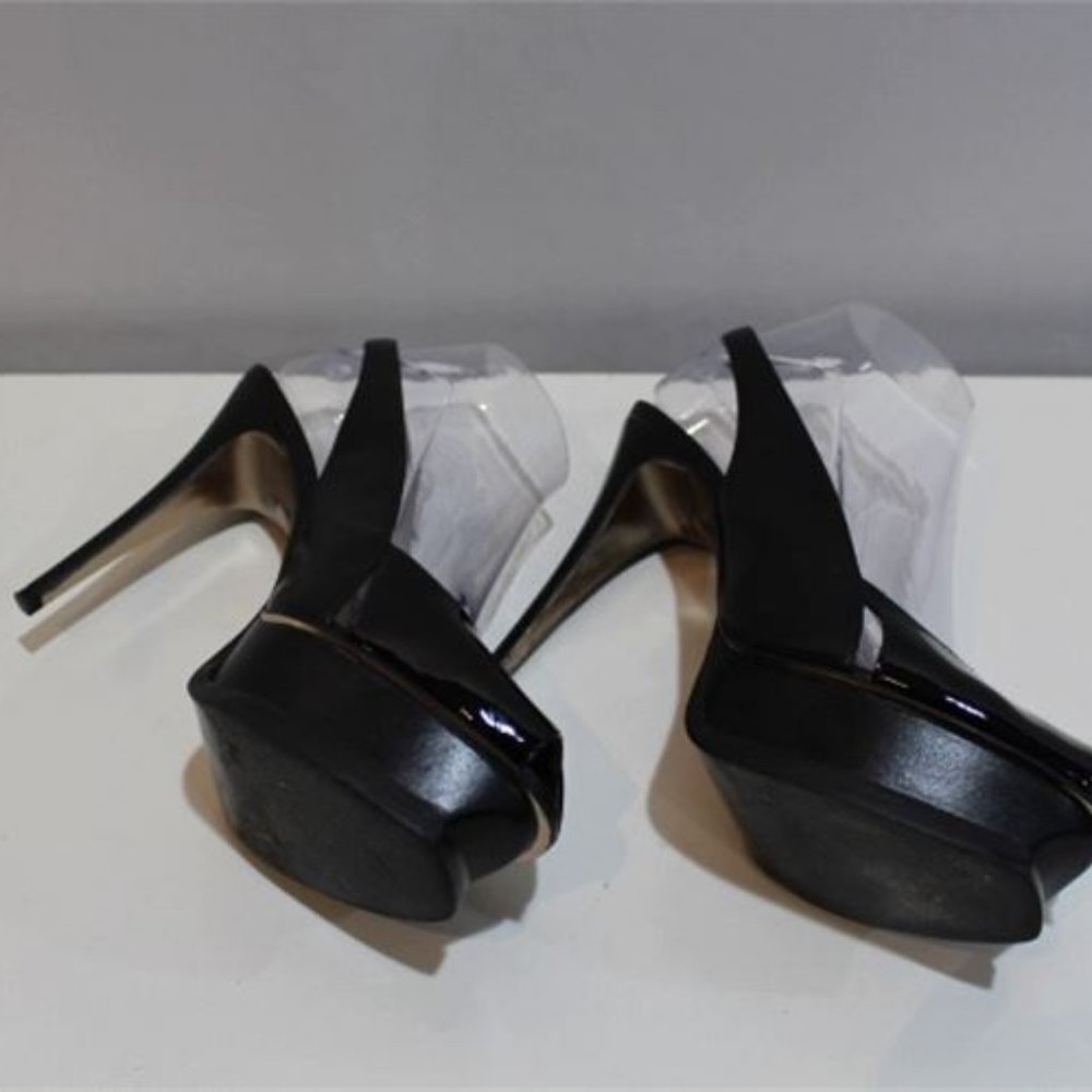 Bebe Platform Black Patent Leather Slingback Heels - image 8